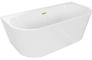 Mexen Oval+, cadă de sine stătătoare pe perete 170 x 80 cm, alb lucios, preaplin auriu mat, 52681708000-55