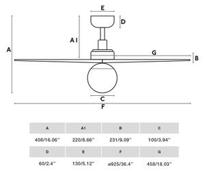 FARO 34284WT-11L-Str. vent. KLIM S 1xE27/15W/230V pin/negru pr.92,5cm WT+DO