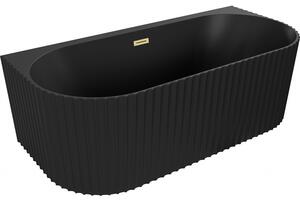 Mexen Sella, cadă de sine stătătoare pe perete, canelată, 150 x 75 cm, negru mat, preaplin auriu mat, 52711507571-55