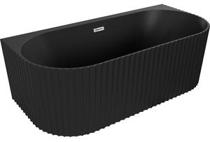 Mexen Sella, cadă de sine stătătoare pe perete, canelată, 150 x 75 cm, negru mat, preaplin cromat, 52711507571-01