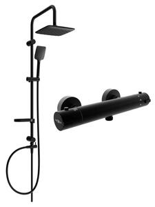 Mexen Kai Sven set de duș montat pe perete cu duș de ploaie și baterie de duș termostatică, negru - 77100262-70