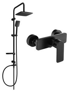 Set de duș Mexen Sven cu duș cu efect de ploaie și robinet de duș Cetus, negru mat, 744340262-70