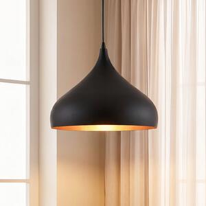 Lindby Lampă suspendată Ritana, negru-auriu, metal, Ø 31cm, E27, reglabil, Negru, Camera de zi / sufragerie, Aluminiu, Modern