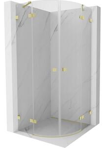 Mexen Lunar, cabină de duș semicirculară cu balamale 90 x 90 cm, sticlă transparentă de 8 mm, profil auriu mat, 833-090L-090P-55-00