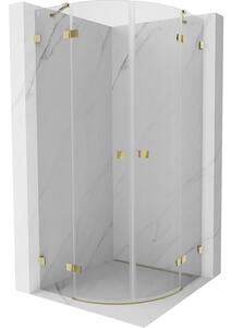Mexen Lunar, cabină de duș semicirculară cu balamale 80 x 80 cm, sticlă transparentă de 8 mm, profil auriu, 833-080L-080P-50-00