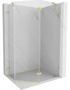 Mexen Lunar, cabină de duș pentagonală cu balamale dreapta 100 x 100 cm, sticlă transparentă de 8 mm, profil auriu mat, 831-100P-100L-55-00-P