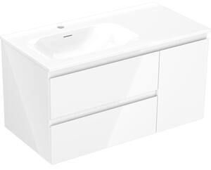 Mexen Orio, Dulap baie 90 cm cu lavoar Vela stânga, 2S, 1D, alb lucios, 91A13-09047-3-BBFFF00-W23L00