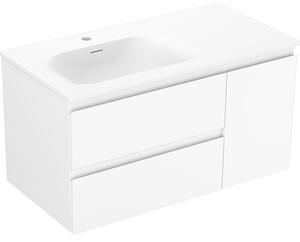 Mexen Orio, Dulap baie 90 cm cu lavoar Vela stânga, 2S, 1D, alb mat, 91A13-09047-3-BBFFFF01-W23L01