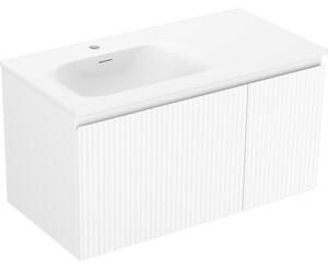 Mexen Rivel, Dulap baie 90 cm cu lavoar Vela stânga, 1S, 1D, canelat, alb mat, 91A23-09047-3-BBFF01-W23L01