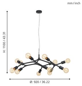 Eglo 98347 - Lustră pe cablu BOCADELLA 12xE27/60W/230V