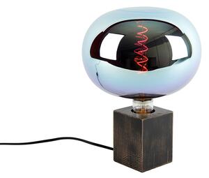 Lampă de masă rustică din lemn negru incluzând LED reglabil G220 - Bloc