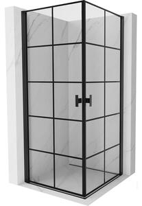 Cabină de duș cu balamale Mexen Mist-B Duo, cu 2 aripi, 100 x 100 cm, sticlă transparentă - grilă neagră, 8A2-100L-100P-70-77