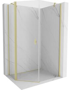 Cabină de duș pentagonală cu balamale Mexen Mist 80 x 90 cm, sticlă transparentă, profil auriu mat, 8A8-080-090-55-00