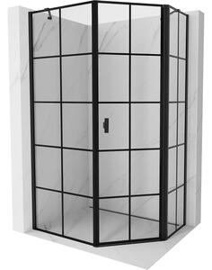 Cabină de duș pentagonală Mexen Mist, dreapta 80 x 90 cm, sticlă transparentă - grilă neagră, 8A8-080-090-70-77-P