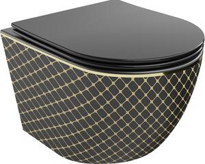 Mexen Lena, vas de toaletă suspendat 480x360x355 mm cu scaun care cade încet, negru mat - model auriu, 30224079