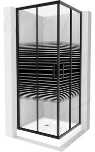 Mexen Rio, duș pătrat cu ușă glisantă 70(uşă) x 70(uşă) x 190 cm, sticlă transparentă de 6 mm cu benzi, profil negru + cadă de duș albă RIO, 860-070-…