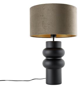 Lampa de masă de design cu abajur din catifea neagră, bej cu auriu 35 cm - Alisia
