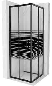 Mexen Rio, duș pătrat cu ușă glisantă 70 (uşă) x 70 (uşă) x 190 cm, sticlă transparentă de 6 mm cu benzi, profil negru, 860-070-070-70-20