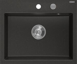 Mexen Oscar, chiuvetă granit cu 1 cameră 580x490x205 mm, negru-auriu metalic, 6519581000-75