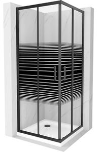 Mexen Rio, duș pătrat cu ușă glisantă 90(uşă) x 90(uşă) x 190 cm, sticlă transparentă de 6 mm cu benzi, profil negru + cadă de duș SLIM albă, 860-090…