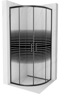 Mexen Rio, duș pătrat cu ușă glisantă 70 (uşă) x 70 (uşă) x 190 cm, sticlă transparentă de 6 mm cu benzi, profil negru, 863-070-070-70-20