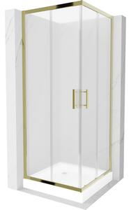 Mexen Rio, duș pătrat cu ușă glisantă 70(uşă) x 70(uşă) x 190 cm, sticlă mată 6mm, profil auriu + cadă de duș albă RIO, 860-070-070-50-30-4510