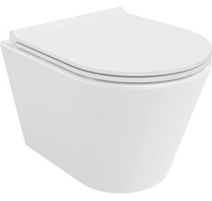 Mexen Rico, vas de toaletă suspendat 490x360x370 mm, Rimless Tornado + scaun de toaletă din duroplast, alb lucios, 30720500T