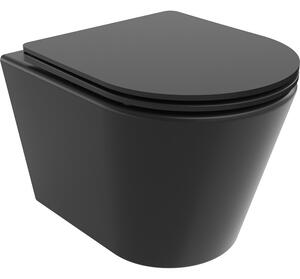 Mexen Rico, vas de toaletă suspendat 490x360x370 mm, Rimless Tornado + scaun de toaletă din duroplast, negru mat, 30721085T