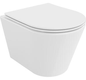 Mexen Rico, vas de toaletă suspendat 490x360x370 mm, Rimless Tornado + scaun de toaletă din duroplast, alb lucios, 30720400T