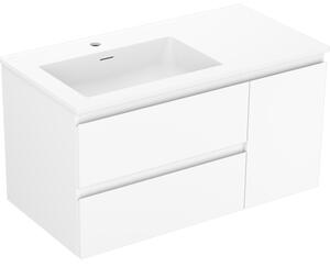 Mexen Orio, mobilier de baie 90 cm cu lavoar Otis în stânga, 2S, 1D, alb mat, 91A13-09047-3-BBFFF01-W18L01