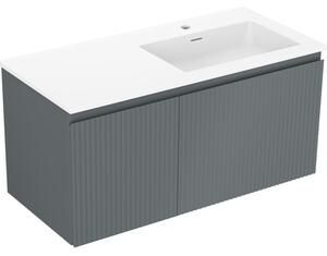 Mexen Rivel, mobilier de baie 100 cm cu lavoar Otis dreapta, 1S, 1D, canelat, grafit/alb mat, 91A23-10047-3-BBFF66-W18P01