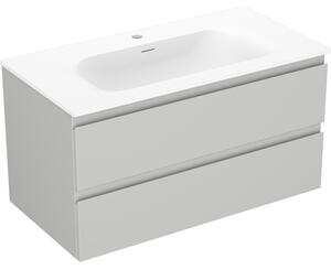 Mexen Orio, mobilier baie 90 cm cu lavoar Vela, 2 sertare, gri mat/alb mat, 91A10-09047-2-BFF62-W23M01