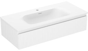 Mexen Rivel, mobilier baie 100 cm cu lavoar Vela, 1 sertar, canelat, alb mat, 91A20-10023-1-BF01-W23M01