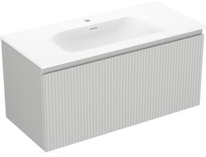 Mexen Rivel, mobilier baie 100 cm cu lavoar Vela, 1 sertar, canelat, gri mat/alb, 91A20-10047-1-BF62-W23M01