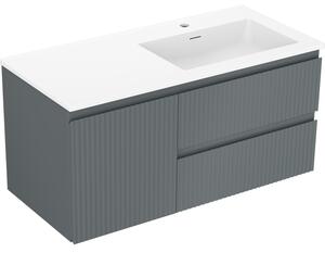Mexen Rivel, mobilier baie 100 cm cu lavoar Otis dreapta, 2S, 1D, canelat, grafit/alb mat, 91A23-10047-3-BBFFF66-W18P01