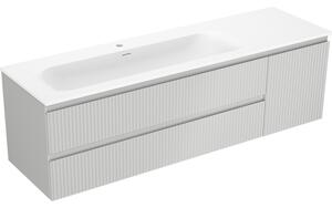Mexen Rivel, mobilier baie 160 cm cu lavoar Vela stânga, 2S, 1D, canelat, gri mat/alb mat - 91A23-16047-3-BBFFF62-W23L01