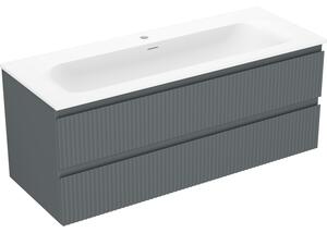 Mexen Rivel, mobilier baie 120 cm cu lavoar Vela, 2 sertare, canelat, grafit mat/alb mat, 91A20-12047-2-BFF66-W23M