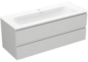 Mexen Rivel, mobilier baie 120 cm cu lavoar Vela, 2 sertare, canelat, gri mat/alb, 91A20-12047-2-BFF62-W23M0