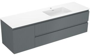 Mexen Rivel, mobilier baie 160 cm cu lavoar Otis dreapta, 2S, 1D, canelat, grafit/alb mat, 91A23-16047-3-BBFFF66-W18P01
