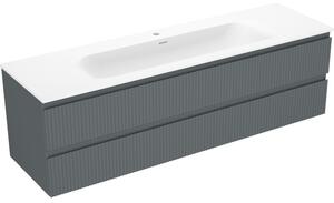 Mexen Rivel, mobilier baie 160 cm cu lavoar Vela, 2 sertare, canelat, grafit mat/alb mat, 91A20-16047-2-BFF66-W23M