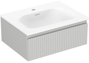 Mexen Rivel, mobilier baie 60 cm cu lavoar Vela, 1 sertar, canelat, gri mat/alb, 91A20-06023-1-BF62-W23M01