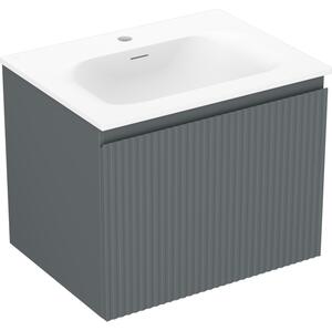 Mexen Rivel, mobilier baie 60 cm cu lavoar Vela, 1 sertar, canelat, grafit mat/alb mat, 91A20-06047-1-BF66-W23M01