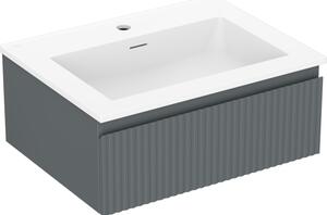 Mexen Rivel, mobilier baie 60 cm cu lavoar Otis, 1 sertar, canelat, grafit mat/alb mat, 91A20-06023-1-BF66-W18M01