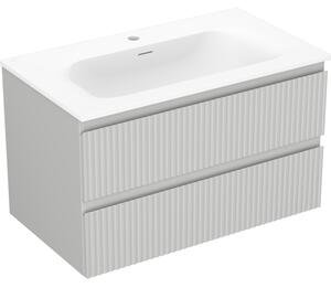 Mexen Rivel, mobilier baie 80 cm cu lavoar Vela, 2 sertare, canelat, gri mat/alb, 91A20-08047-2-BFF62-W23M01