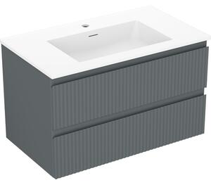 Mexen Rivel, mobilier de baie 80 cm cu lavoar Otis, 2 sertare, canelat, grafit mat/alb mat, 91A20-08047-2-BFF66-W18M0