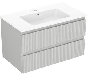 Mexen Rivel, mobilier de baie 80 cm cu lavoar Otis, 2 sertare, canelat, gri mat/alb, 91A20-08047-2-BFF62-W18M01