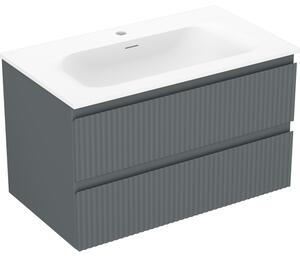 Mexen Rivel, mobilier de baie 80 cm cu lavoar Vela, 2 sertare, canelat, grafit mat/alb mat, 91A20-08047-2-BFF66-W23M0