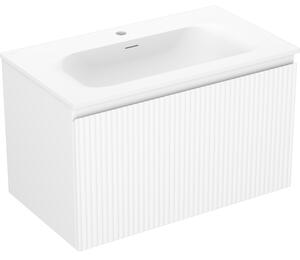 Mexen Rivel, mobilier baie 80 cm cu lavoar Vela, 1 sertar, canelat, alb mat, 91A20-08047-1-BF01-W23M01