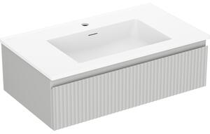 Mexen Rivel, mobilier de baie 80 cm cu lavoar Otis, 1 sertar, canelat, gri mat/alb, 91A20-08023-1-BF62-W18M01