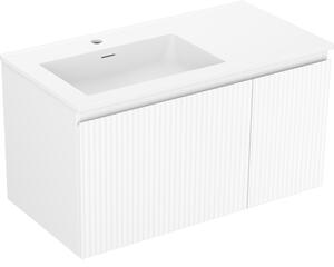 Mexen Rivel, mobilier baie 90 cm cu lavoar Otis stânga, 1S, 1D, canelat, alb mat, 91A23-09047-3-BBFF01-W18L01